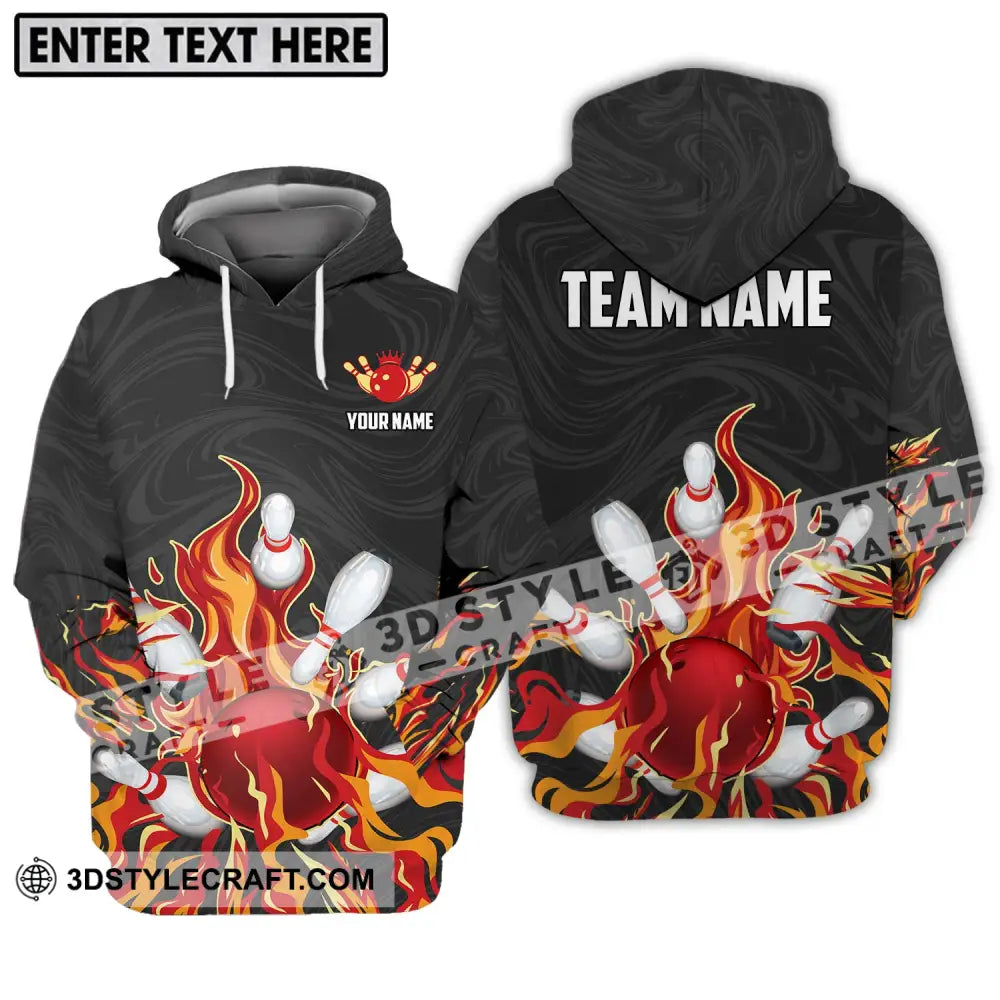 Unisex Shirt - Custom Name And Team Fire Bowling Ball Pins Hoodie / S T-Shirt