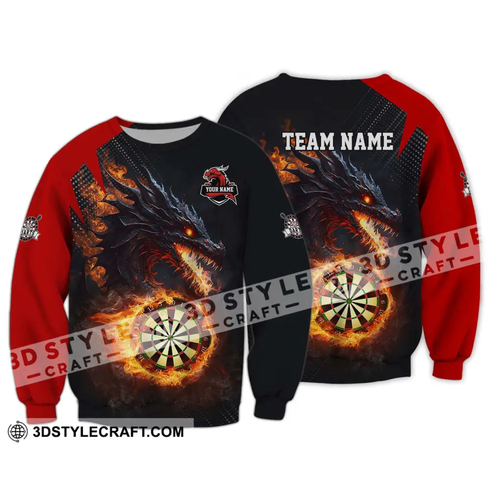 Unisex Shirt - Custom Name And Team Fire Dragon Darts Long Sleeve / S T-Shirt