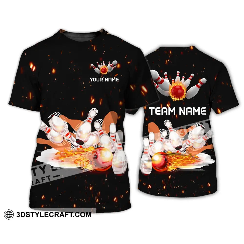 Unisex Shirt - Custom Name And Team Fire Light Bowling Balls T-Shirt / S T-Shirt