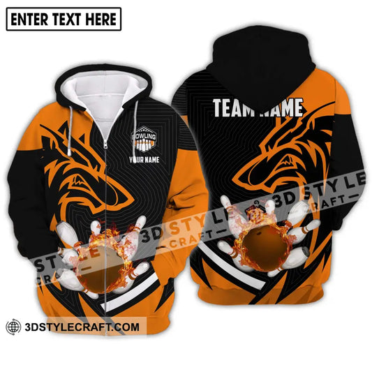 Unisex Shirt - Custom Name And Team Fire Wolf Bowling Zipper Hoodie / S T-Shirt