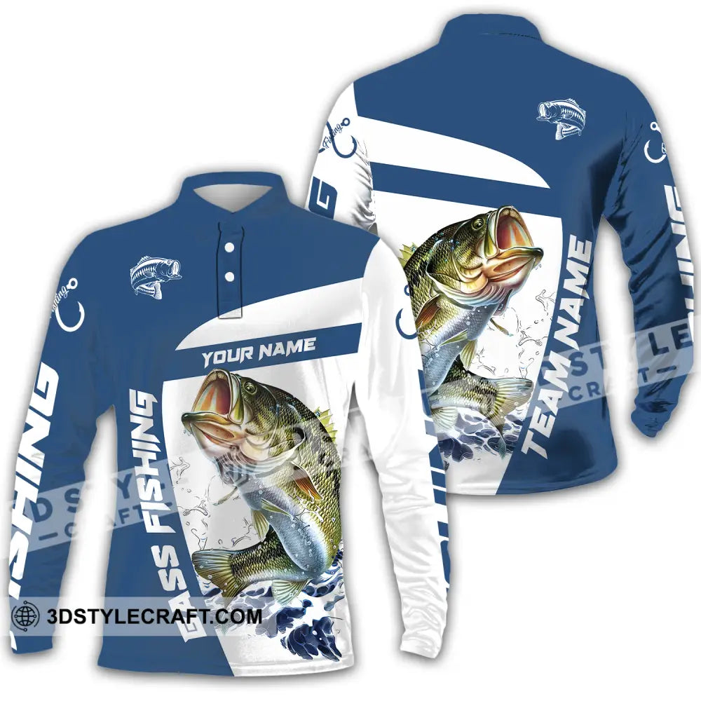 Unisex Shirt - Custom Name And Team Fishing Bass Long Sleeve Polo / S T-Shirt