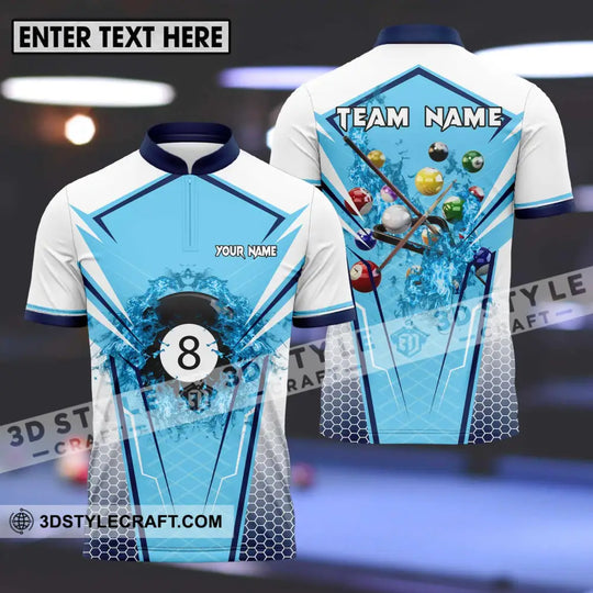 Unisex Shirt - Custom Name And Team Name Shirt For Billiard Lover White And Light Blue style option 1