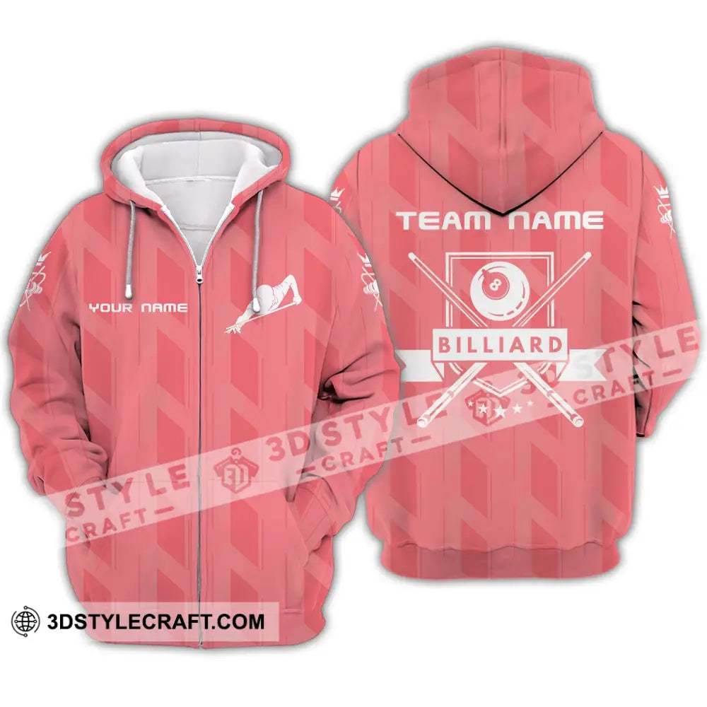 Unisex Shirt - Custom Name And Team For Billiard Lover Zipper Hoodie / S T-Shirt