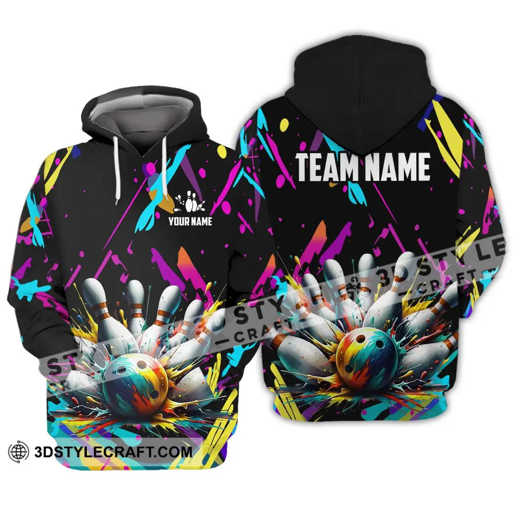 Unisex Shirt - Custom Name And Team Full Of Colorful Bowling Hoodie / S T-Shirt