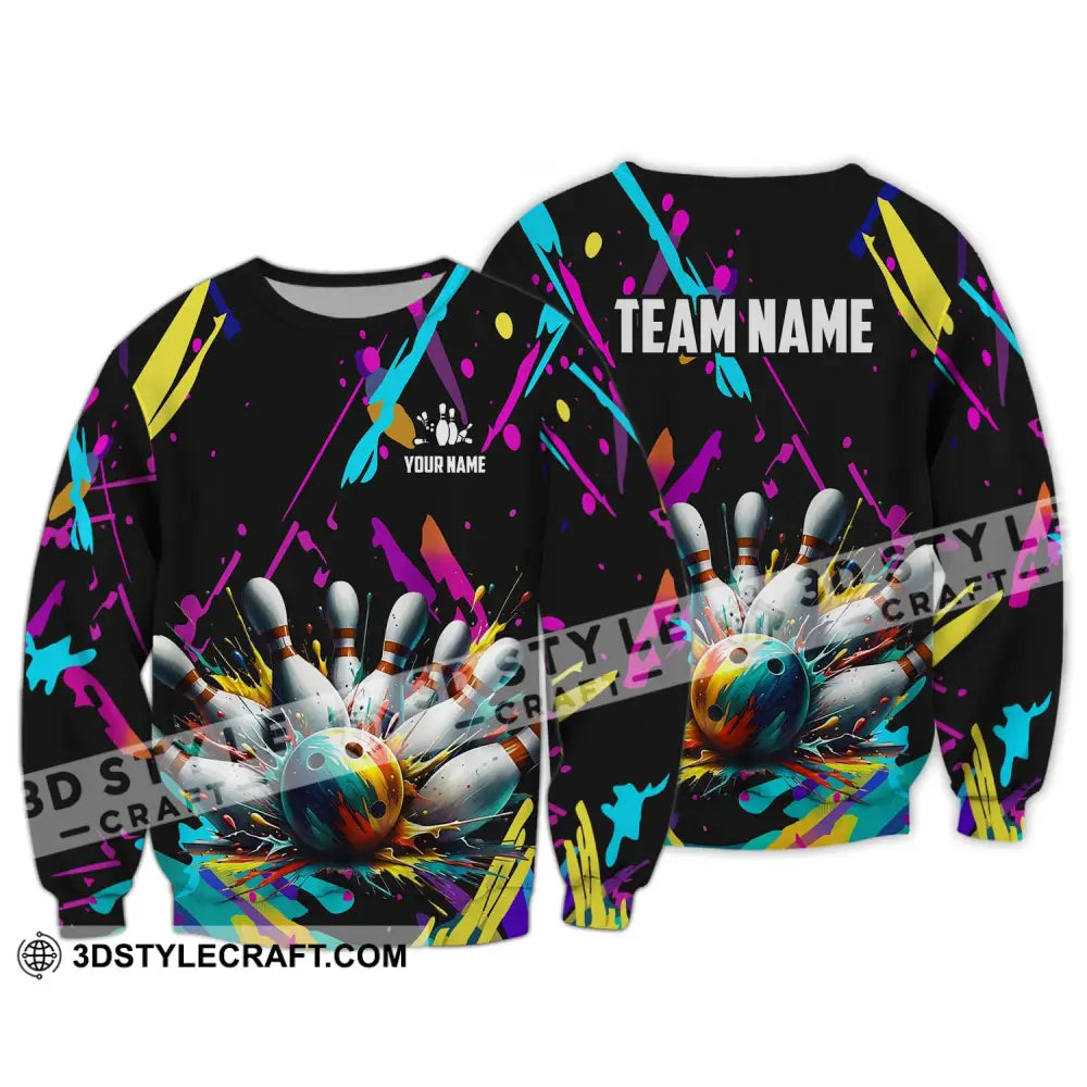 Unisex Shirt - Custom Name And Team Full Of Colorful Bowling Long Sleeve / S T-Shirt