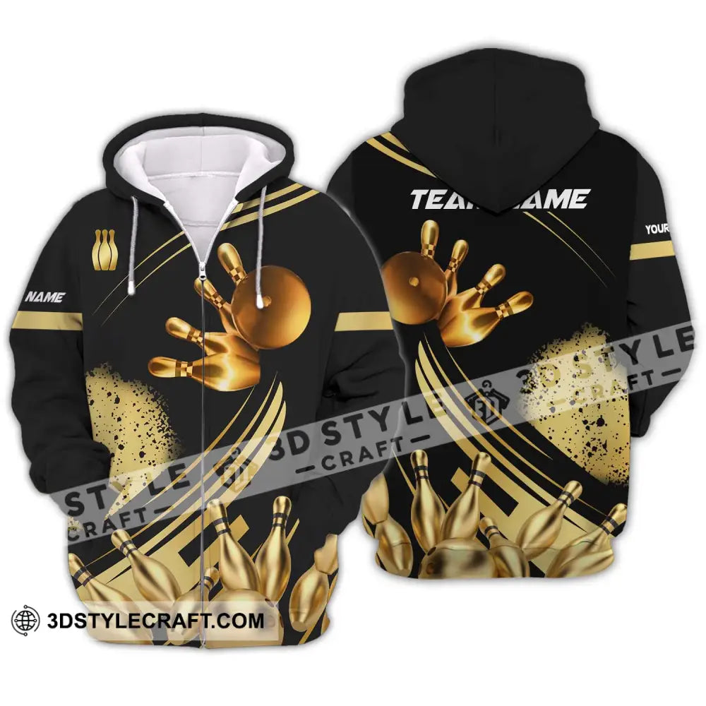 Unisex Shirt - Custom Name And Team Golden Bowling Zipper Hoodie / S T-Shirt