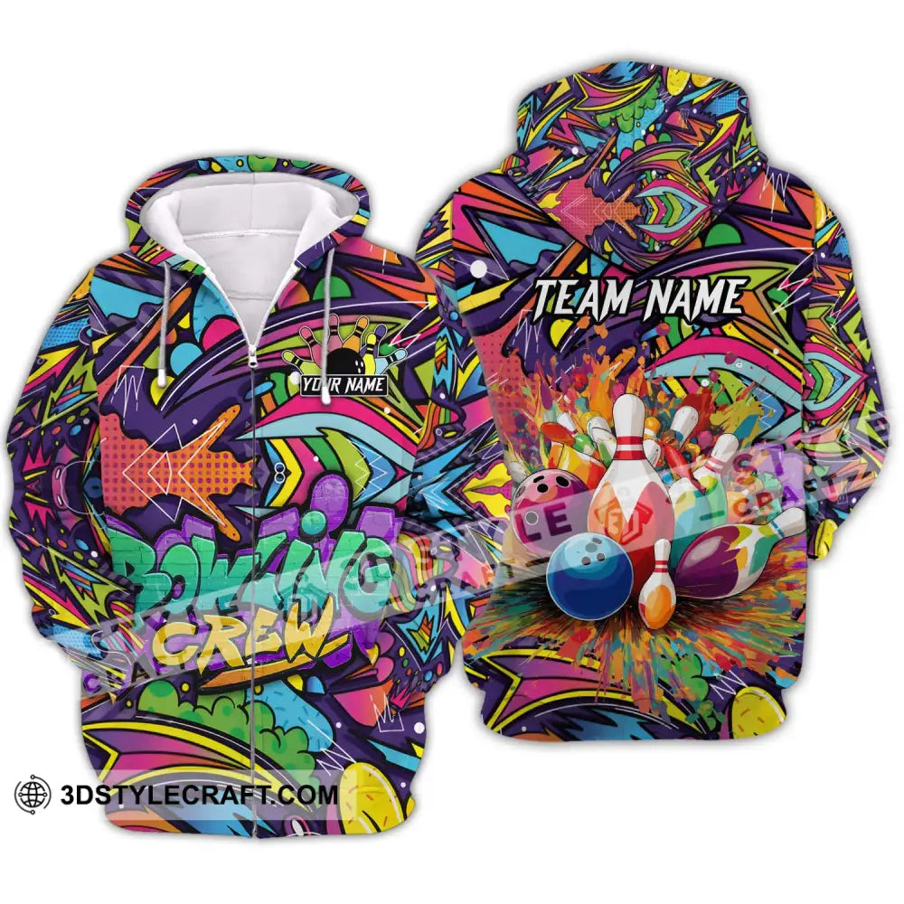 Unisex Shirt - Custom Name And Team Graffiti Bowling Zipper Hoodie / S T-Shirt