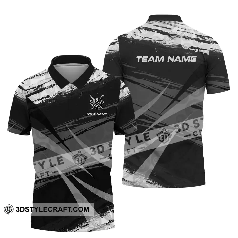 Unisex Shirt - Custom Name And Team Gray Black Scratches Billiard Polo / S T-Shirt