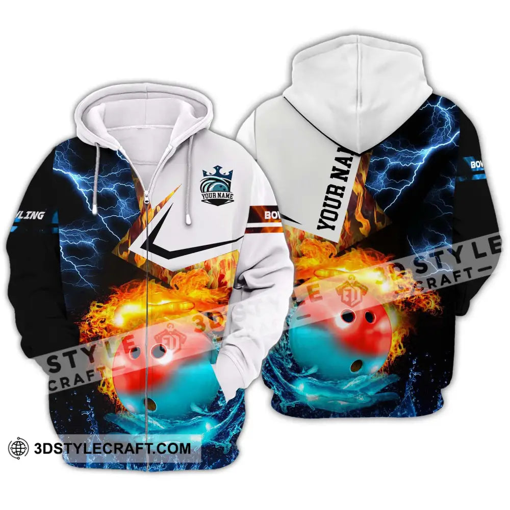 Unisex Shirt - Custom Name And Team Ice Fire Bowling Ball Zipper Hoodie / S T-Shirt