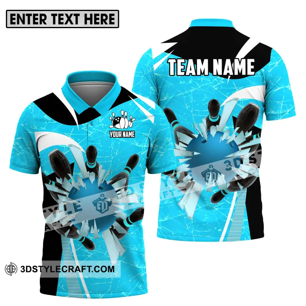 Unisex Shirt - Custom Name And Team Light Blue Pieces Bowling Polo / S T-Shirt