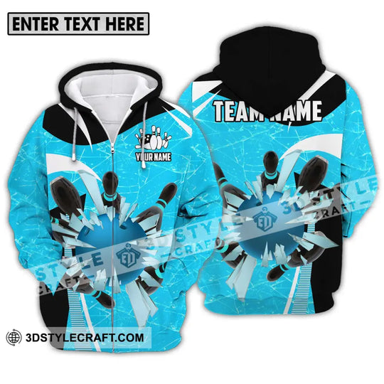 Unisex Shirt - Custom Name And Team Name Shirt, Light Blue Pieces Bowling style option 2
