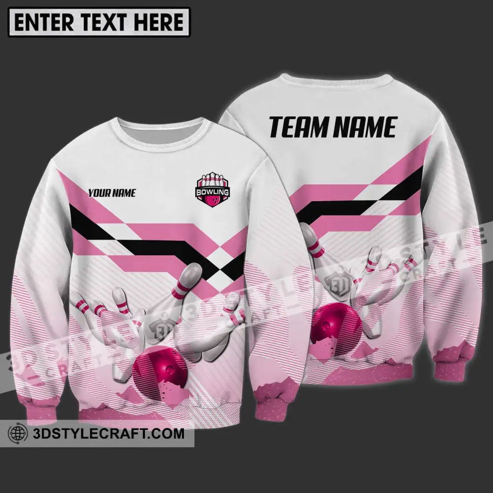 Unisex Shirt - Custom Name And Team Pink Bowling Ball Pins Long Sleeve / S T-Shirt