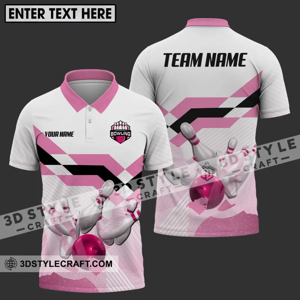 Unisex Shirt - Custom Name And Team Pink Bowling Ball Pins Polo / S T-Shirt