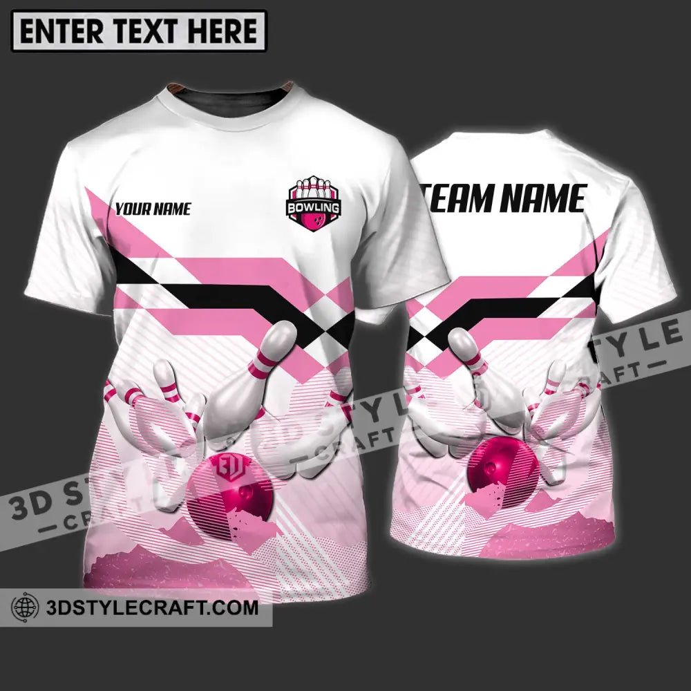 Unisex Shirt - Custom Name And Team Pink Bowling Ball Pins T-Shirt / S T-Shirt