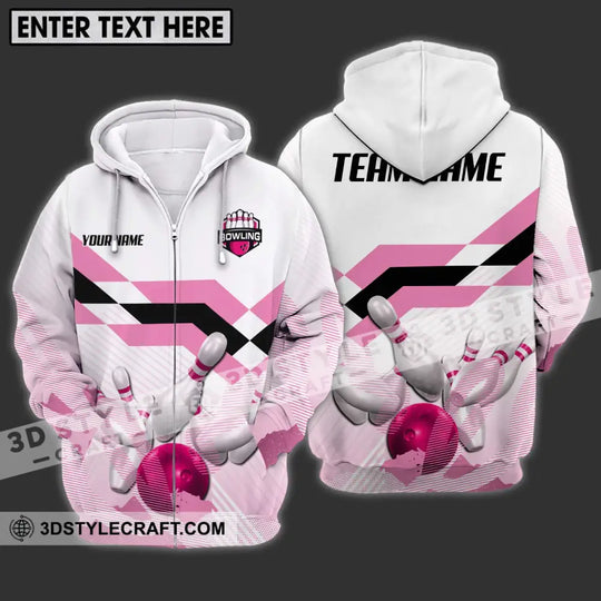 Unisex Shirt - Custom Name And Team Name Shirt, Pink Bowling Ball And Pins style option 2