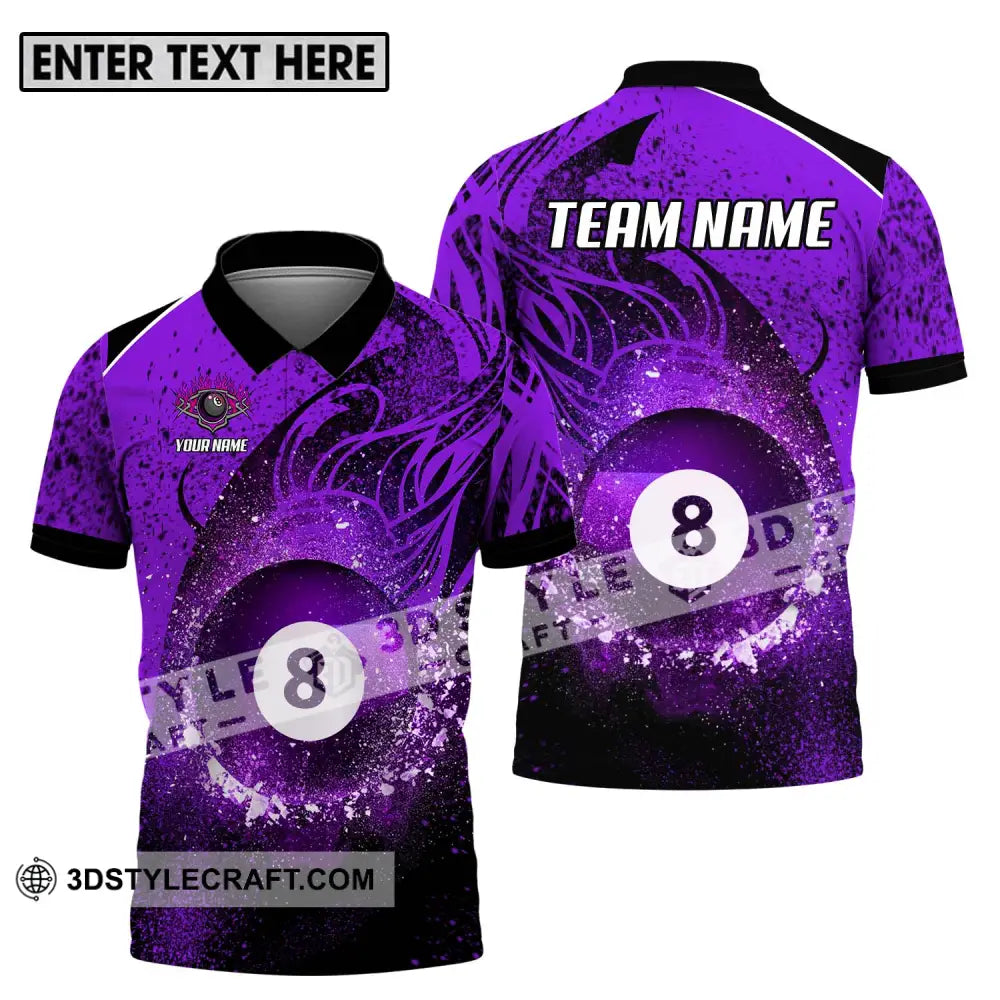 Unisex Shirt - Custom Name And Team Purple Billiard 8 Polo / S T-Shirt