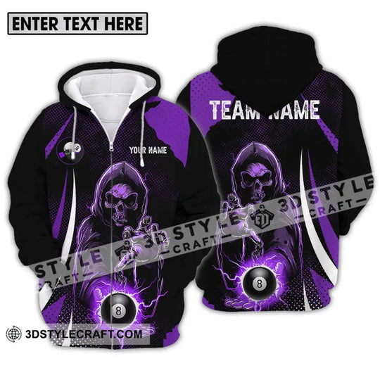 Unisex Shirt - Custom Name And Team Name Shirt, Purple Billiard Skull No 8 style option 2