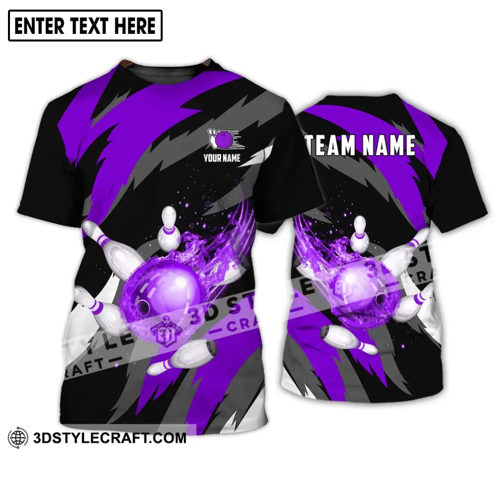 Unisex Shirt - Custom Name And Team Purple Bowling Ball T-Shirt / S T-Shirt