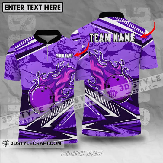 Unisex Shirt - Custom Name And Team Name Shirt, Purple Fire Bowling Ball Player Shirt style option 1
