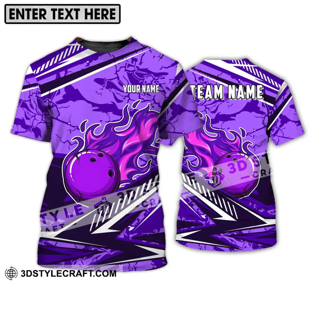 Unisex Shirt - Custom Name And Team Purple Fire Bowling Ball Player T-Shirt / S T-Shirt