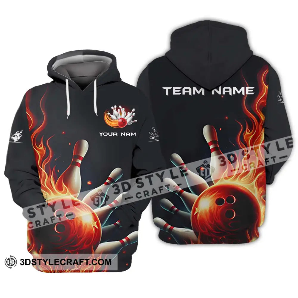 Unisex Shirt - Custom Name And Team Red Fire Bowling Ball Pins Hoodie / S T-Shirt