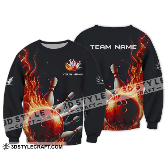 Unisex Shirt - Custom Name And Team Name Shirt, Red Fire Bowling Ball And Pins style option 4