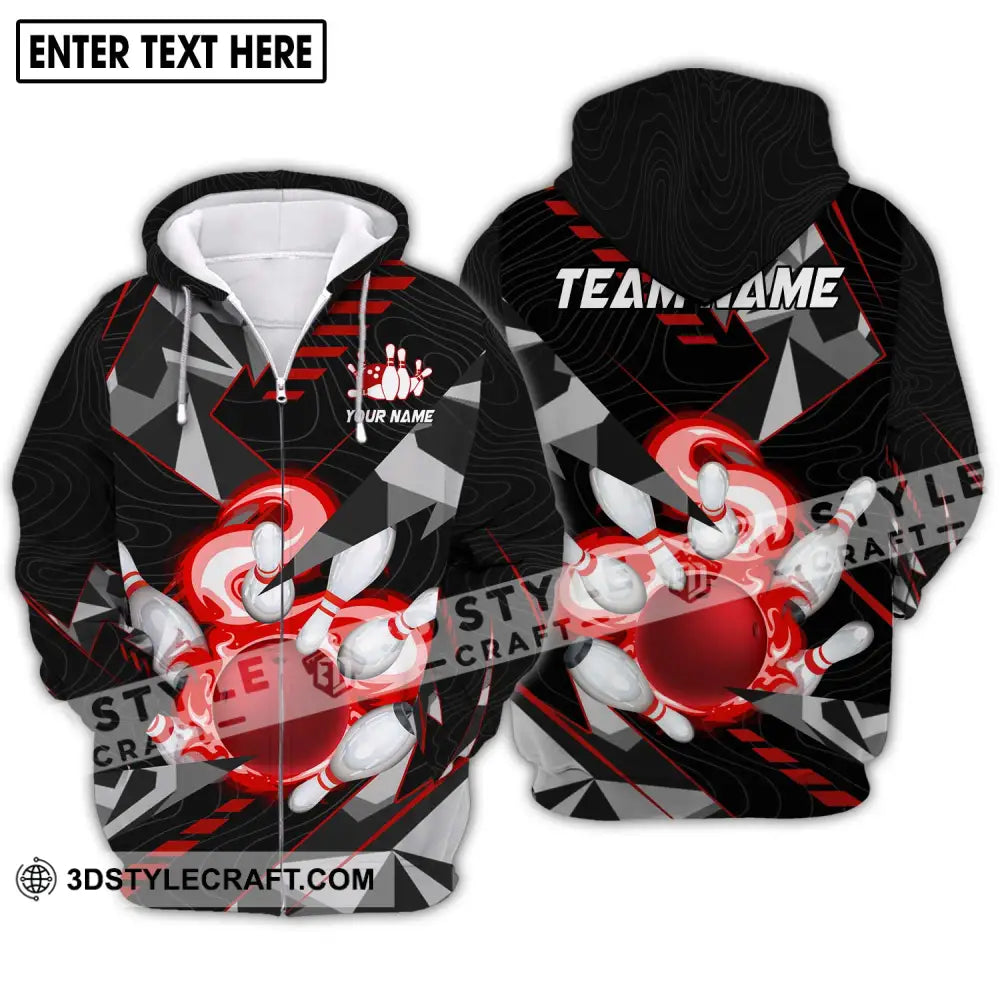 Unisex Shirt - Custom Name And Team Red Smoke Bowling Zipper Hoodie / S T-Shirt