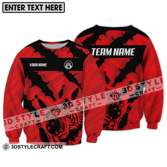 Unisex Shirt - Custom Name And Team Name Shirt, Red Tiger Bowling Ball And Pins style option 4