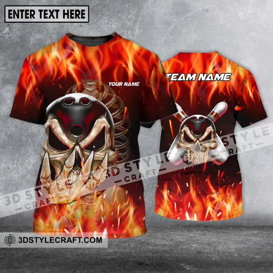 Unisex Shirt - Custom Name And Team Name Shirt - Skull Fire Bowling - Shirt For Bowling Lover style option 1
