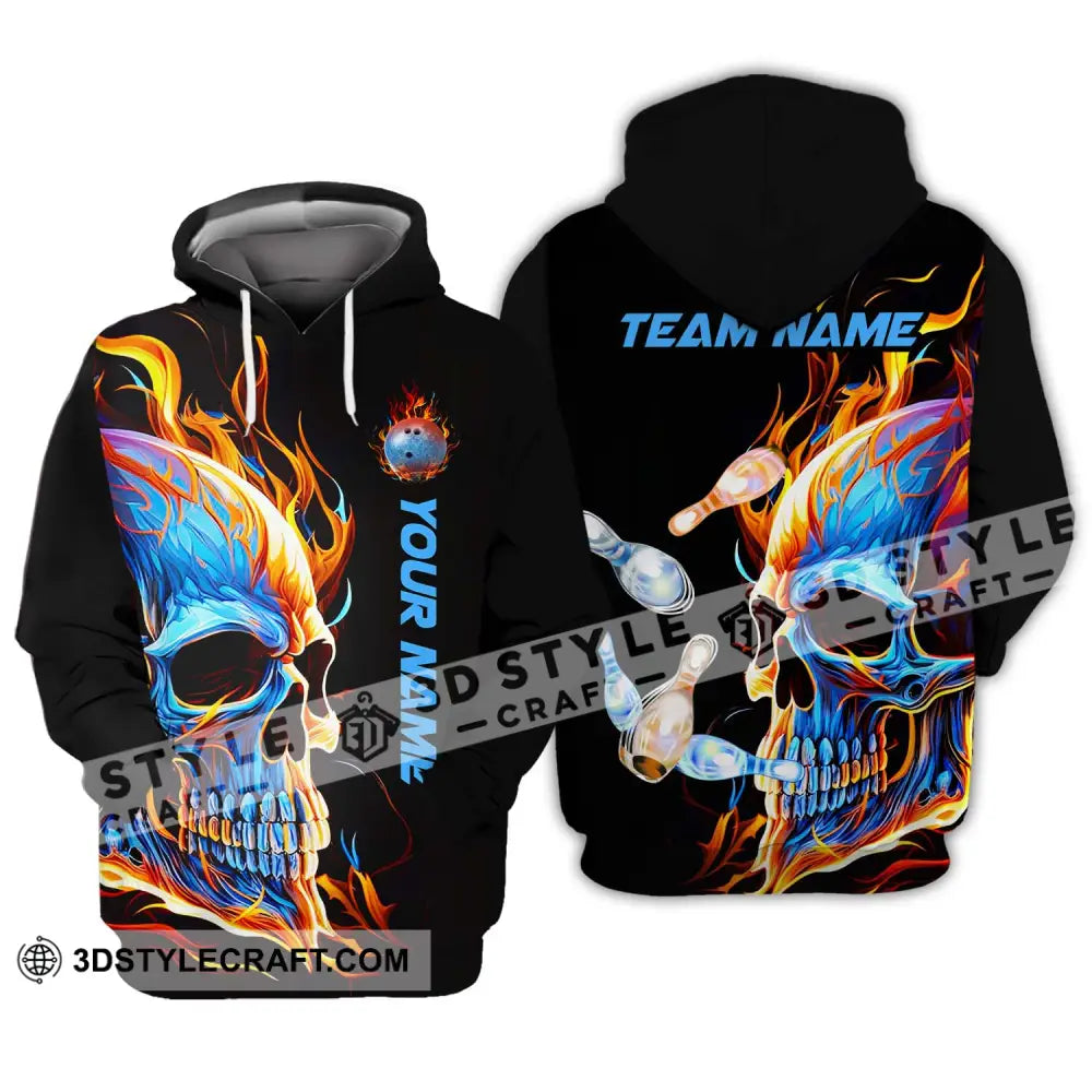 Unisex Shirt - Custom Name And Team Skull Ice Fire Bowling Hoodie / S T-Shirt