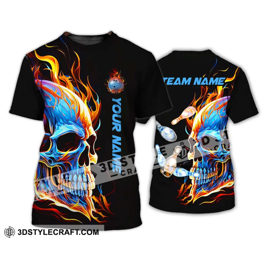 Unisex Shirt - Custom Name And Team Skull Ice Fire Bowling T-Shirt / S T-Shirt