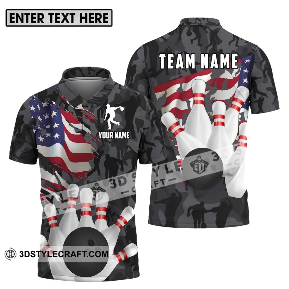 Unisex Shirt - Custom Name And Team Sport America Bowling Player Polo / S T-Shirt