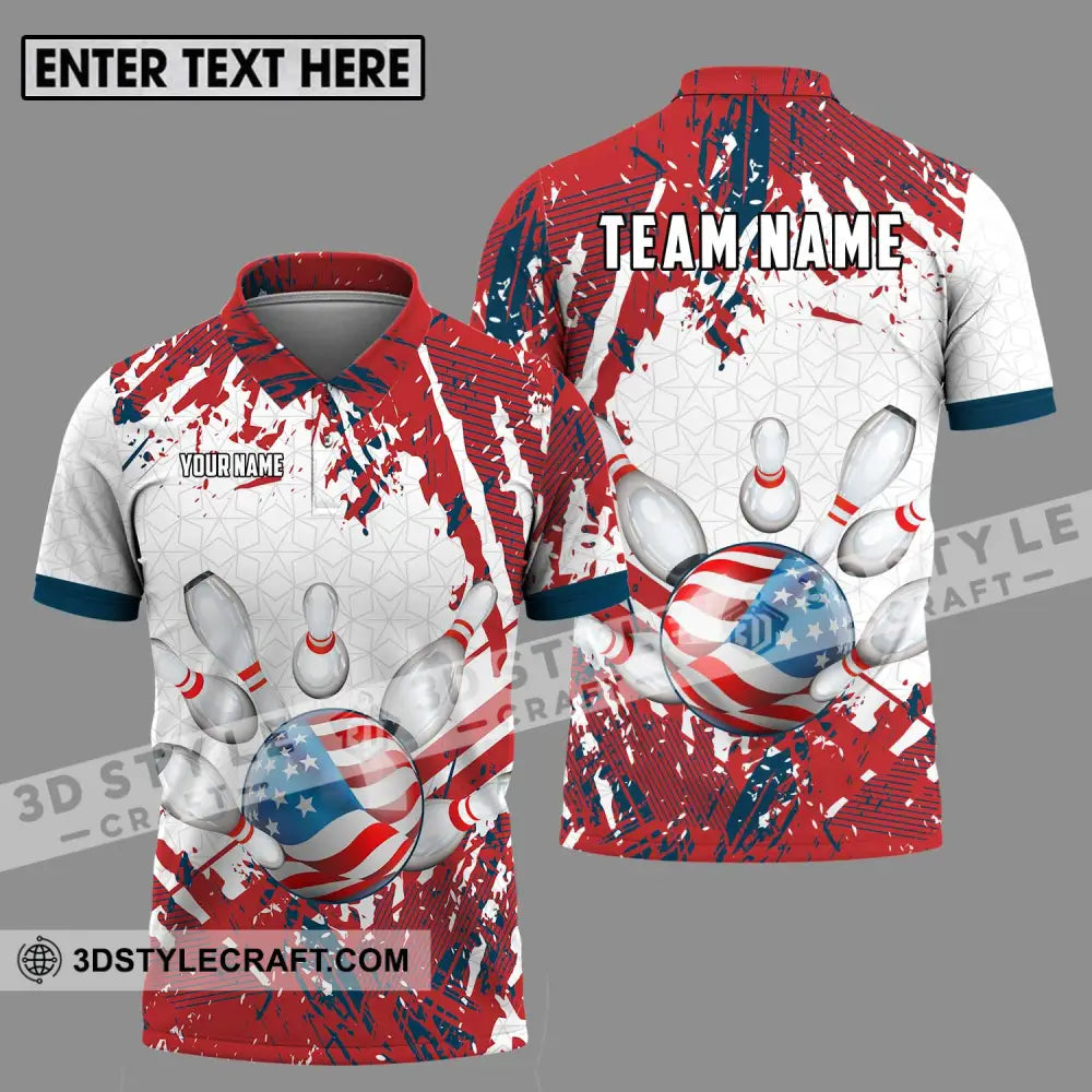 Unisex Shirt - Custom Name And Team Sport America Flag Color Bowling Ball Polo / S T-Shirt