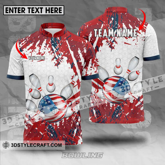 Unisex Shirt - Custom Name And Team Name Sport Shirt, America Flag Color Bowling Ball style option 1