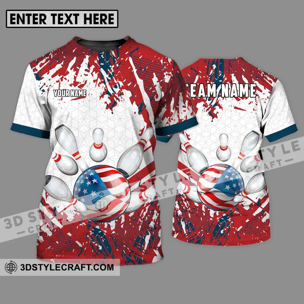 Unisex Shirt - Custom Name And Team Sport America Flag Color Bowling Ball T-Shirt / S T-Shirt