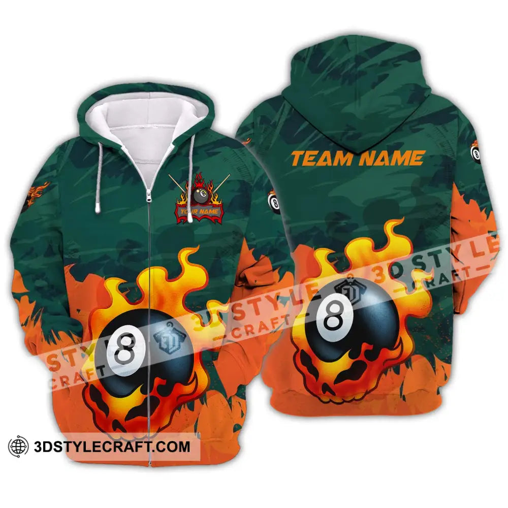 Unisex Shirt - Custom Name And Team Sport Billiard Ball No 8 Zipper Hoodie / S T-Shirt