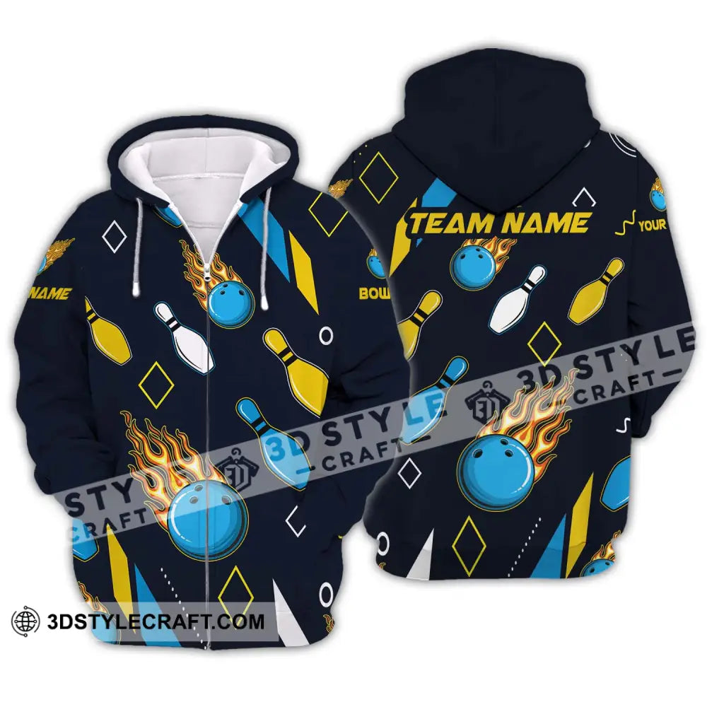 Unisex Shirt - Custom Name And Team Sport Bowling Ball Three Color Zipper Hoodie / S T-Shirt