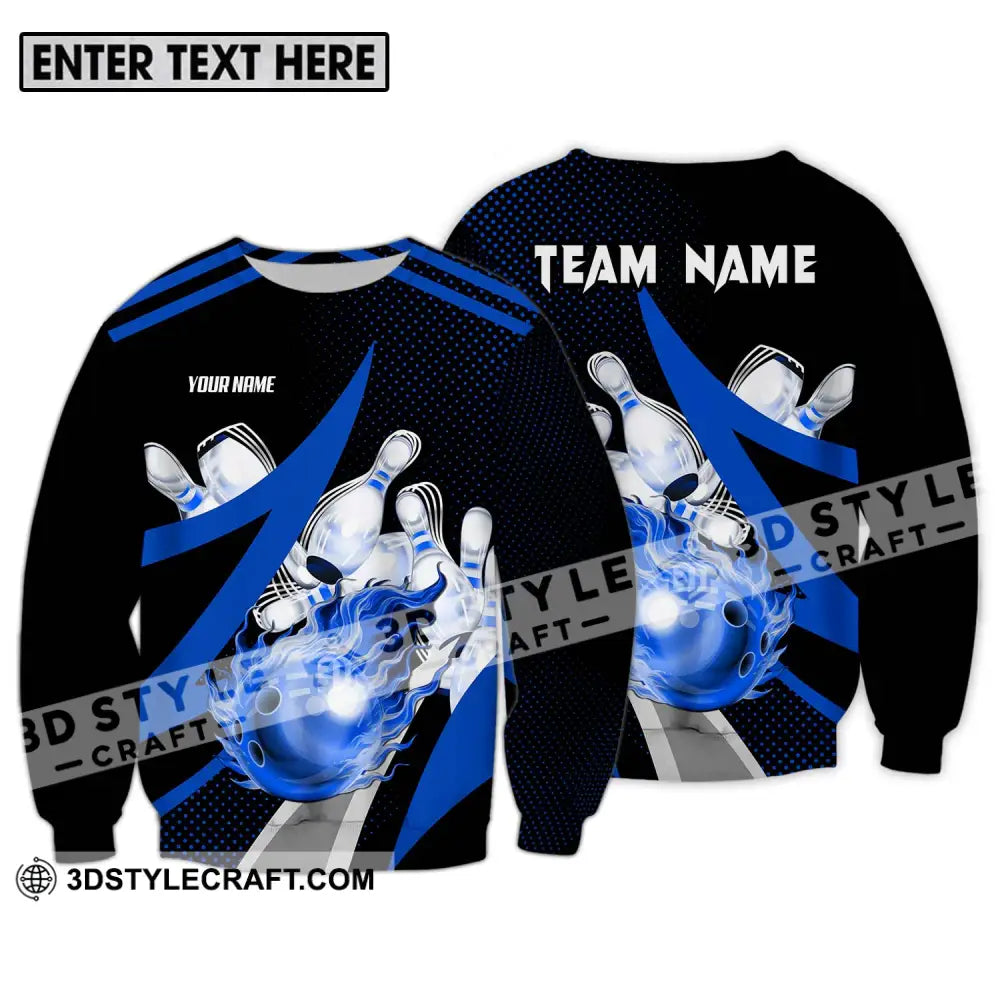 Unisex Shirt - Custom Name And Team Sport Bowling Blue Ball Long Sleeve / S T-Shirt