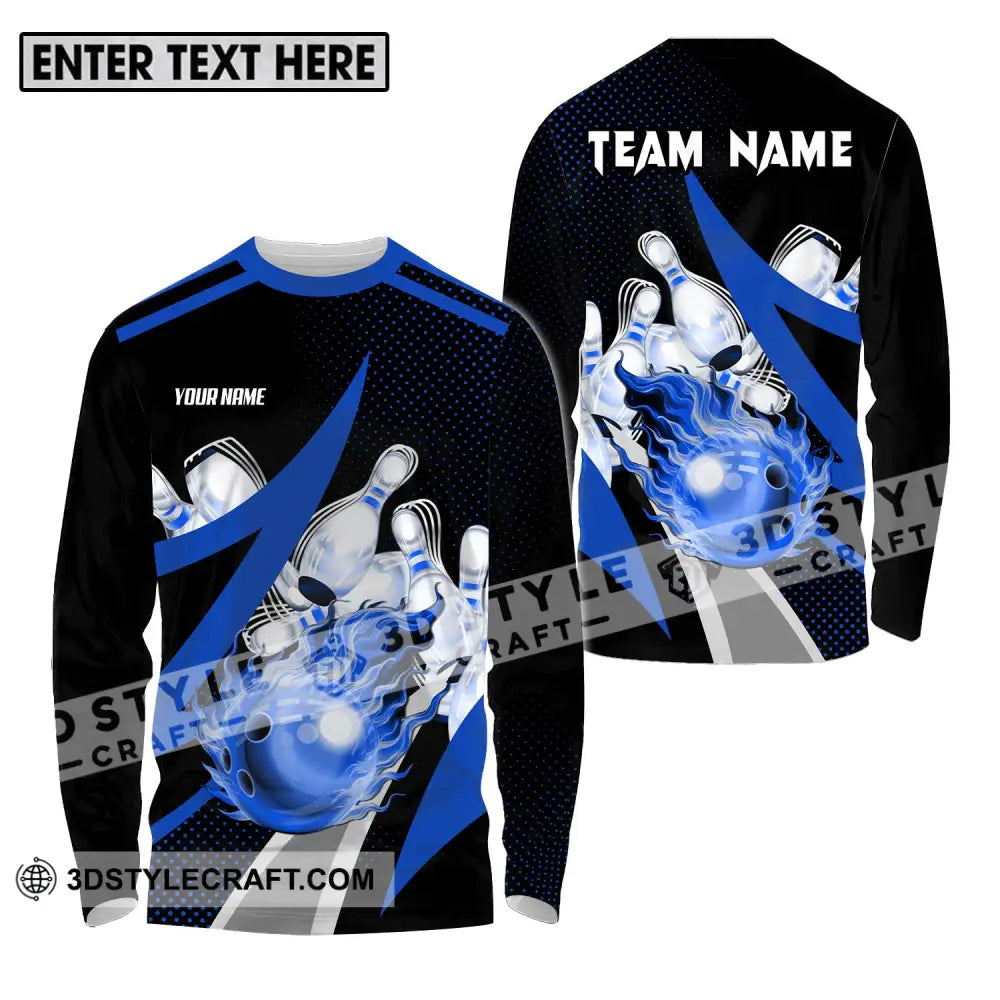 Unisex Shirt - Custom Name And Team Sport Bowling Blue Ball Long Sleeve / S T-Shirt