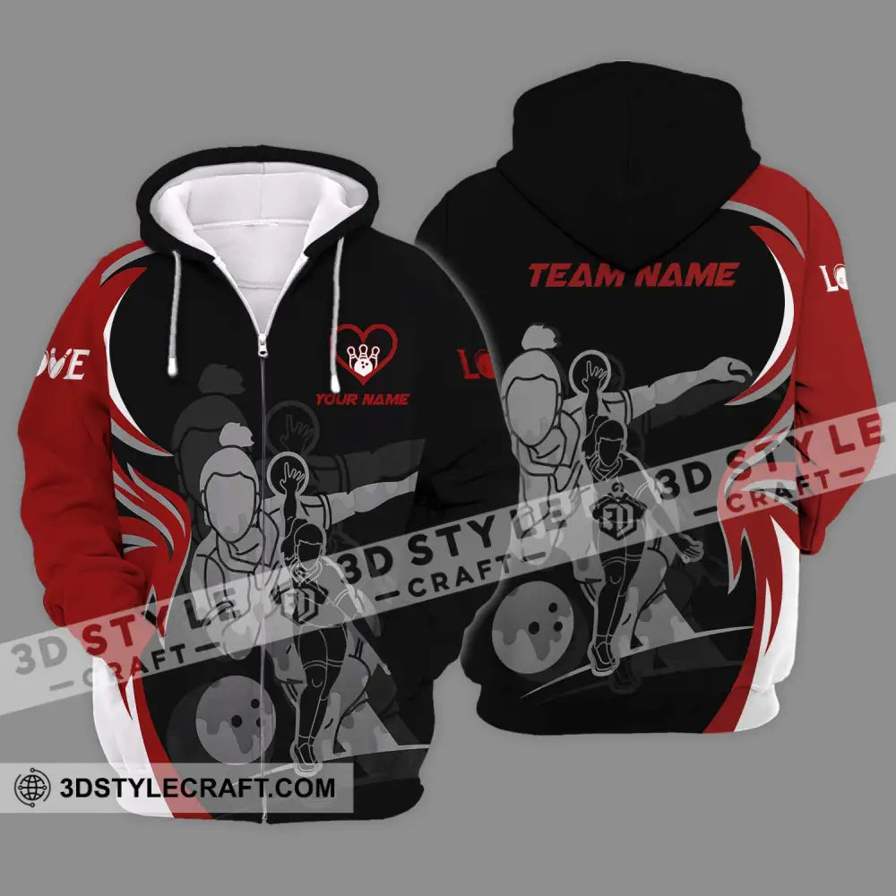 Unisex Shirt - Custom Name And Team Sport Bowling Player Zipper Hoodie / S T-Shirt