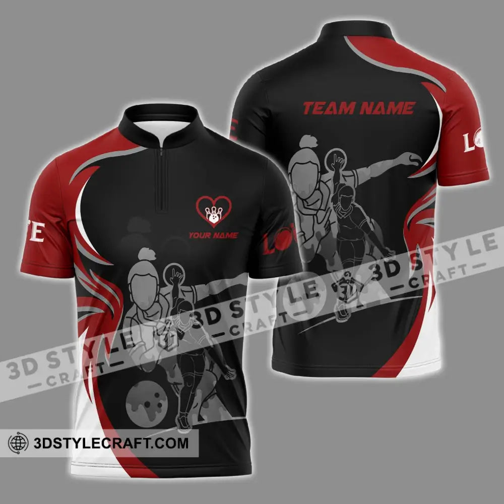 Unisex Shirt - Custom Name And Team Sport Bowling Player Zipper Polo / S T-Shirt