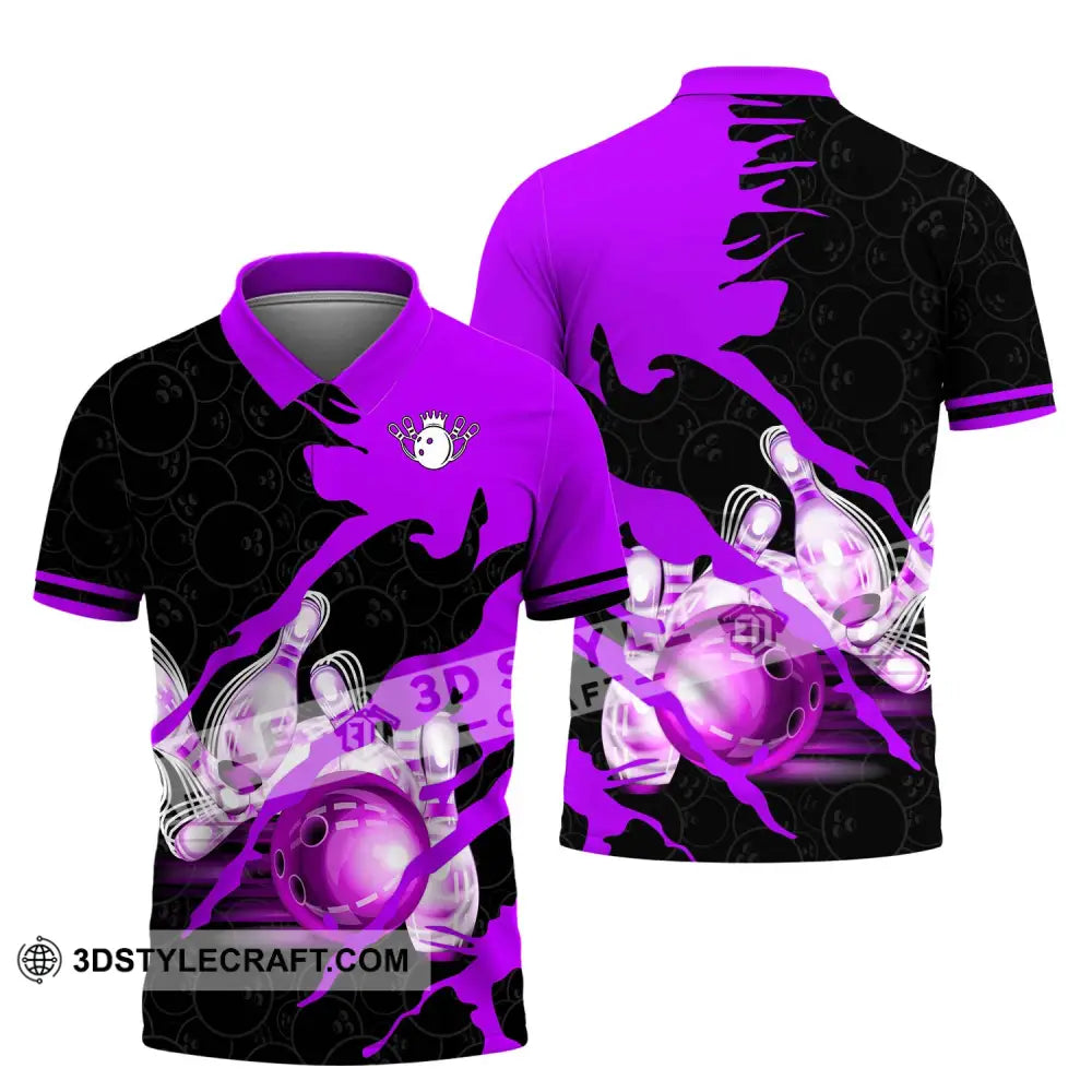 Unisex Shirt - Custom Name And Team Sport Bowling Purple Ball Polo / S T-Shirt