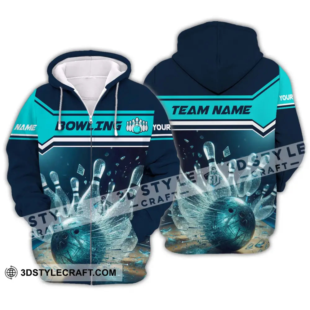 Unisex Shirt - Custom Name And Team Sport Crystal Bowling Zipper Hoodie / S T-Shirt