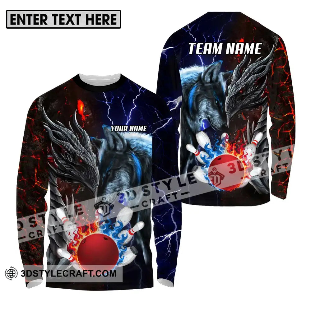 Unisex Shirt - Custom Name And Team Sport Fire Ice Bowling King Long Sleeve / S T-Shirt