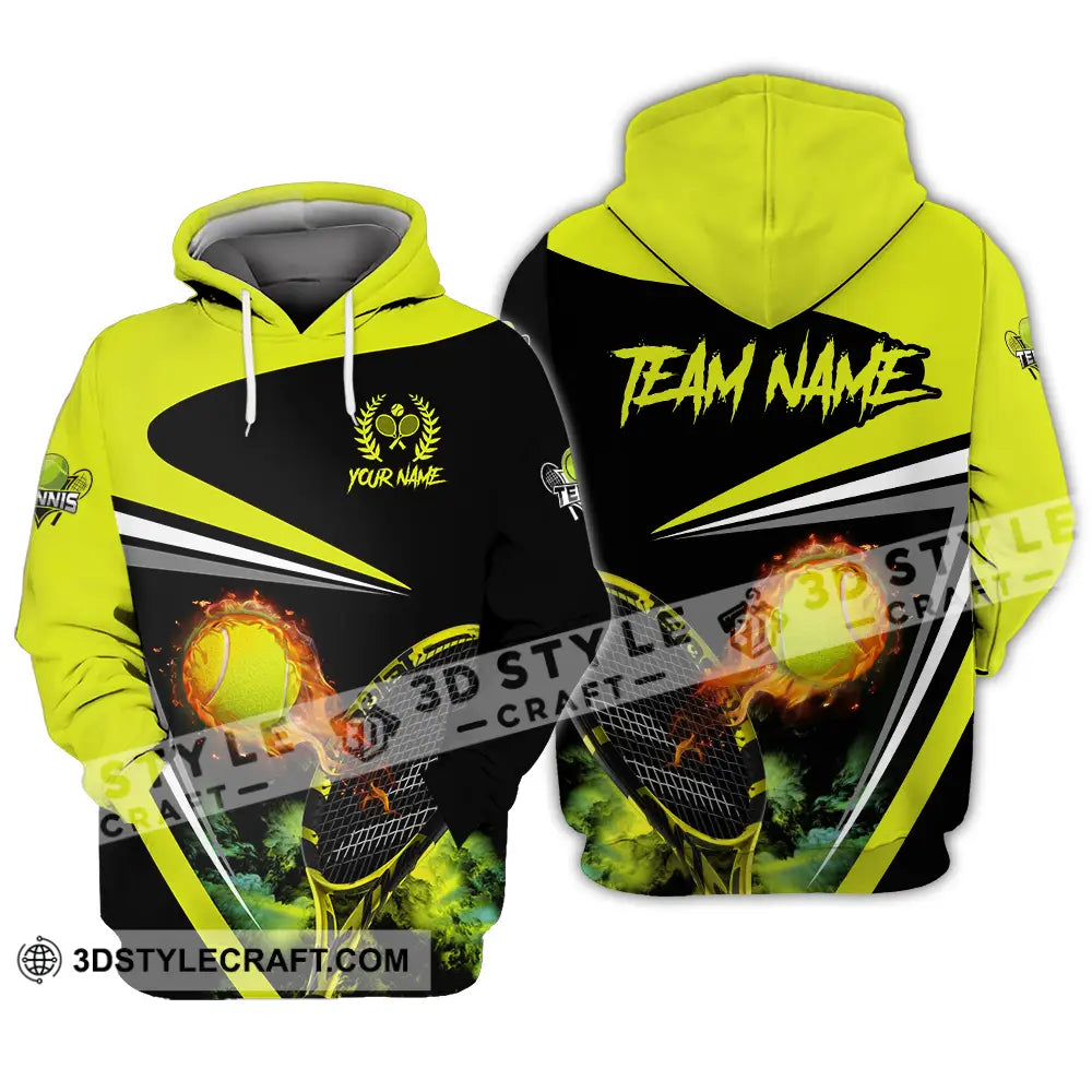 Unisex Shirt - Custom Name And Team Sport Fire Tennis Ball Hoodie / S T-Shirt