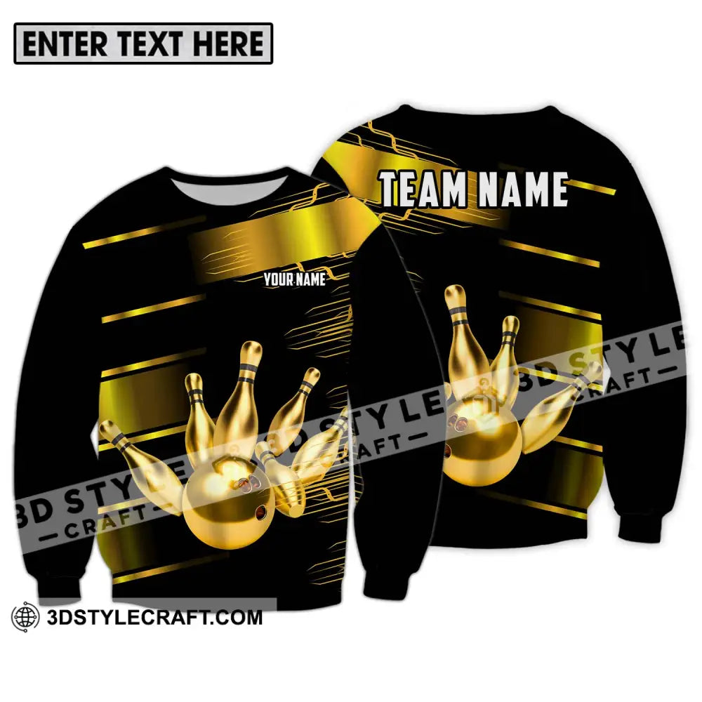 Unisex Shirt - Custom Name And Team Sport Gold Bowling Ball Pins Long Sleeve / S T-Shirt