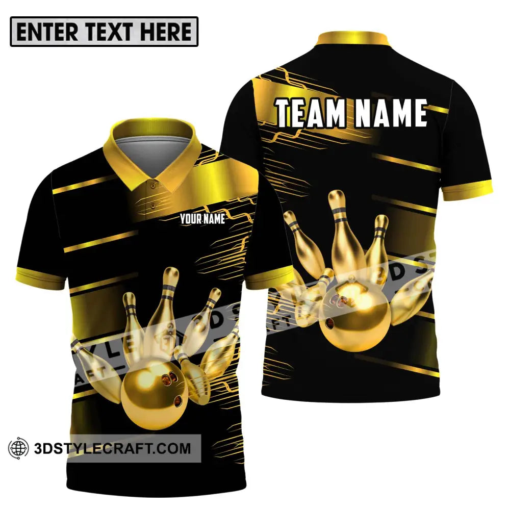 Unisex Shirt - Custom Name And Team Sport Gold Bowling Ball Pins Polo / S T-Shirt