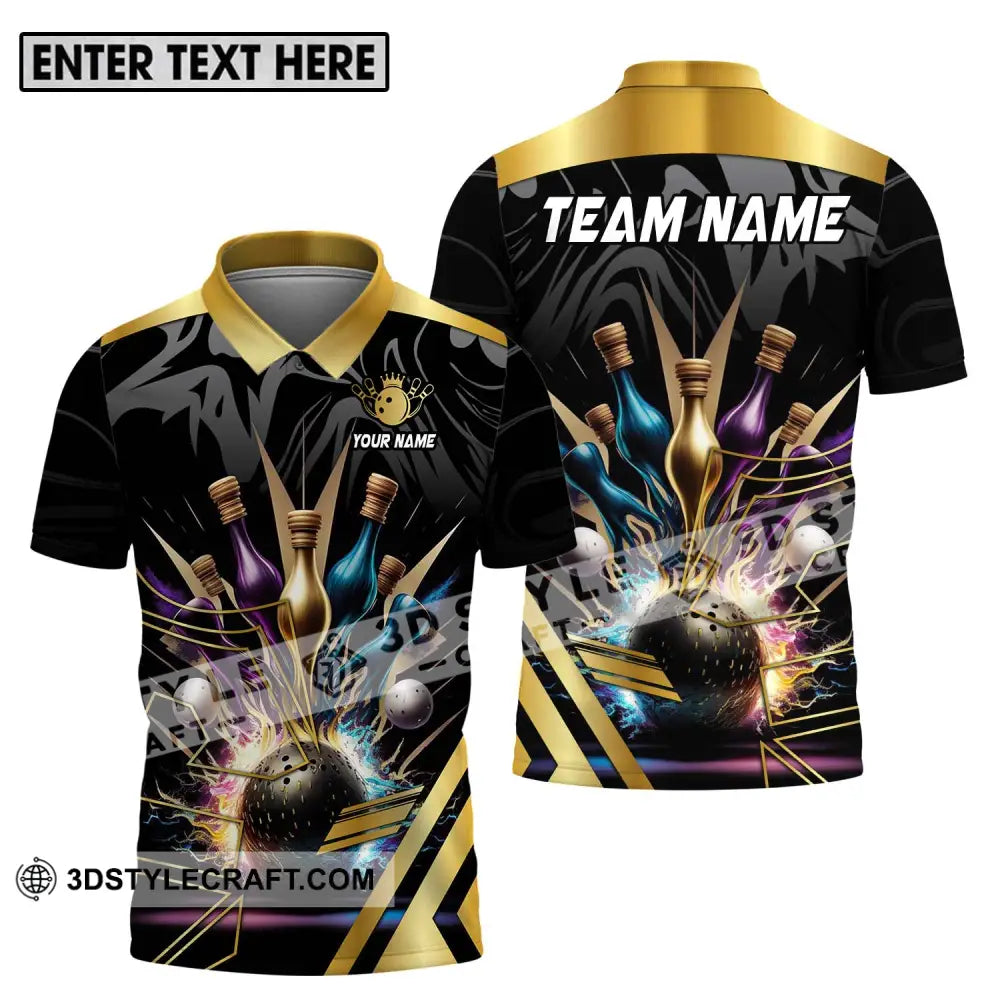 Unisex Shirt - Custom Name And Team Sport Golden Color Bowling Polo / S T-Shirt