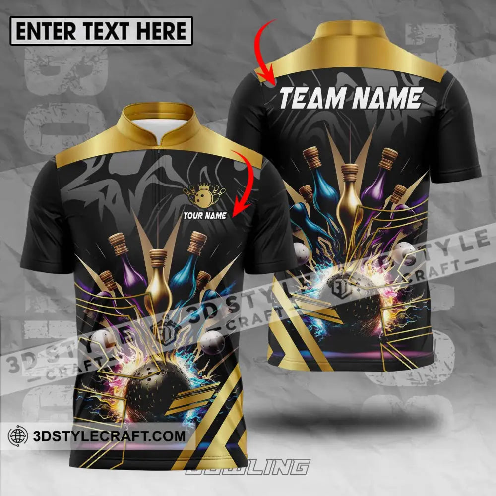 Unisex Shirt - Custom Name And Team Sport Golden Color Bowling T-Shirt