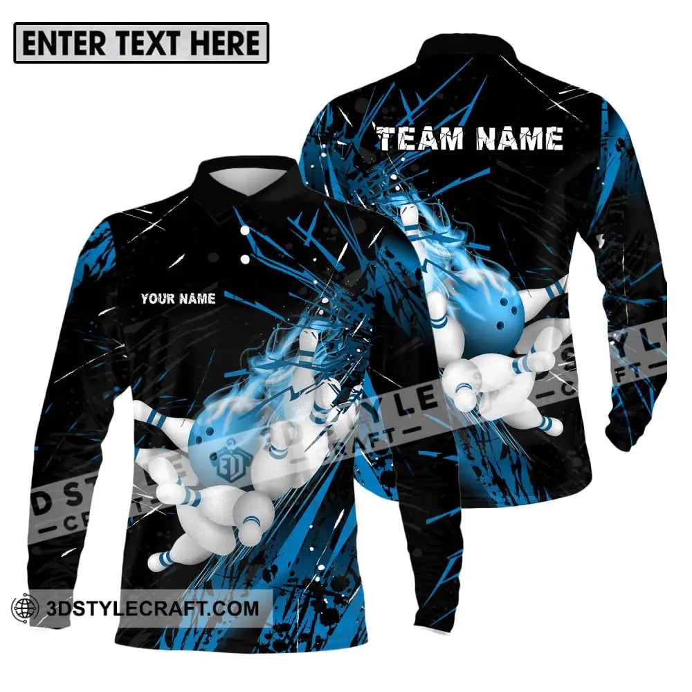 Unisex Shirt - Custom Name And Team Sport Ice Flash Bowling Long Sleeve Polo / S T-Shirt